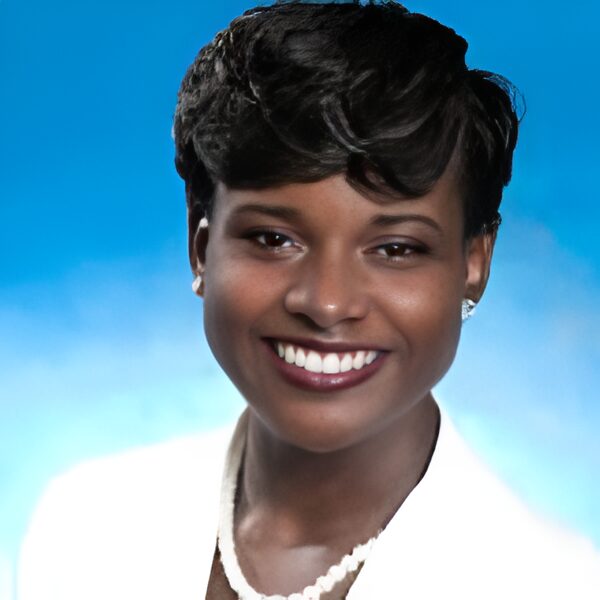 Portrait of person against blue background