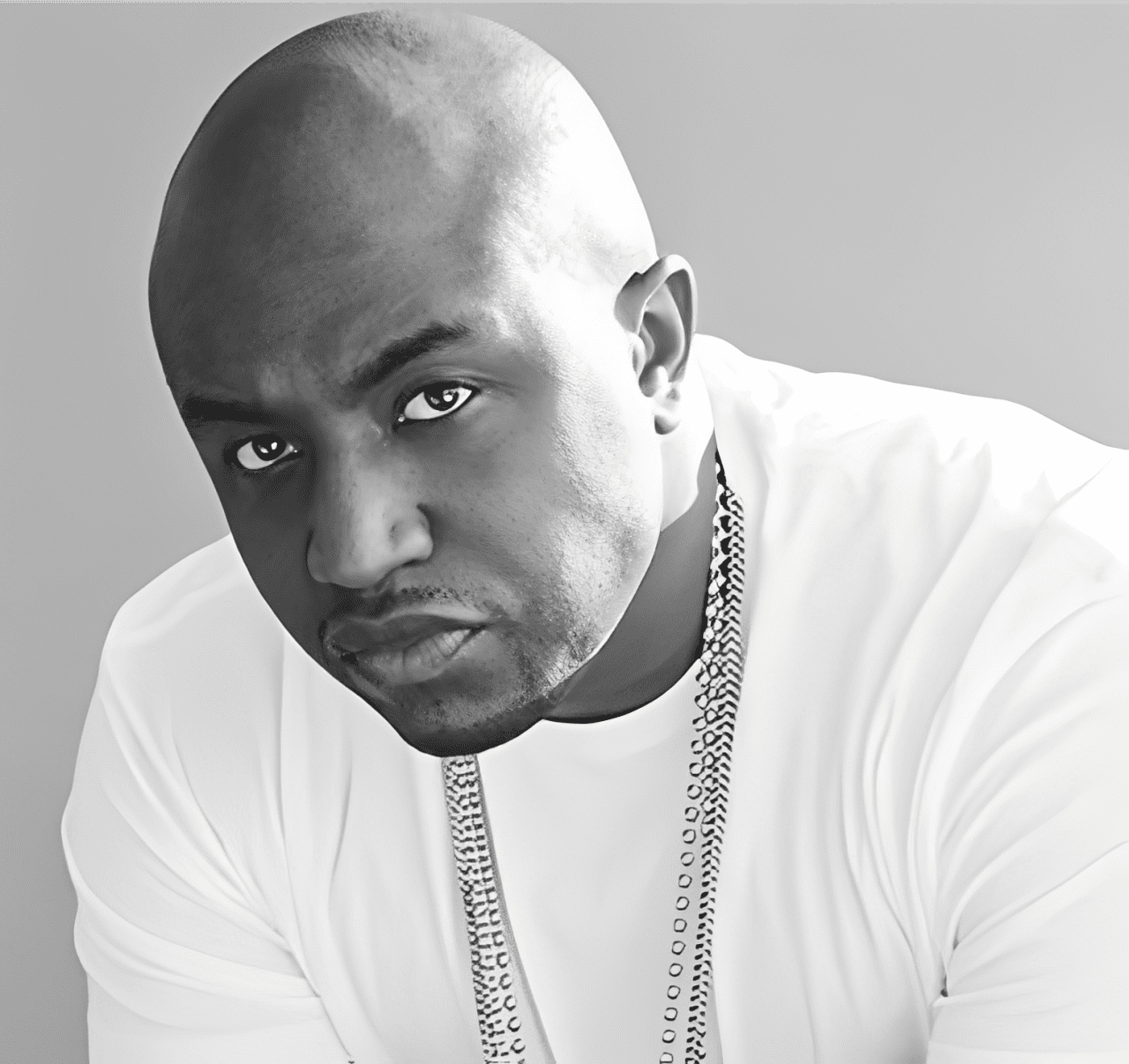 Serious expression, bald man