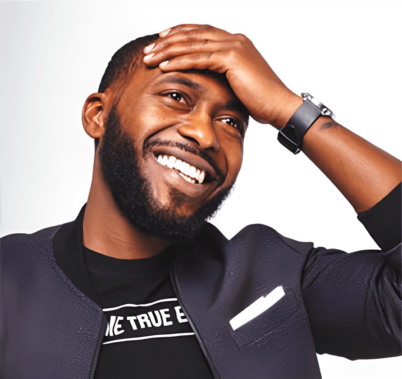 Happy man wearing a watch